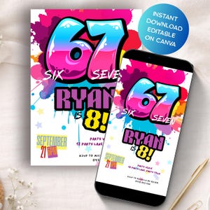 67 Birthday Invitation Six Seven Invite For Girls Viral Meme Party 8th Bday Graffiti Evite image 2