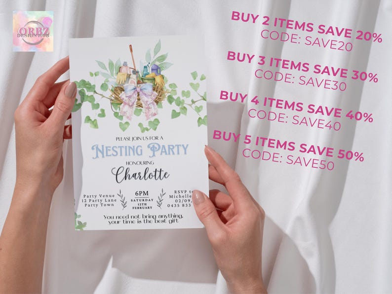 Nesting Party Invitations Nesting Party Invitation Canva Template, Editable Baby Nesting Party ...