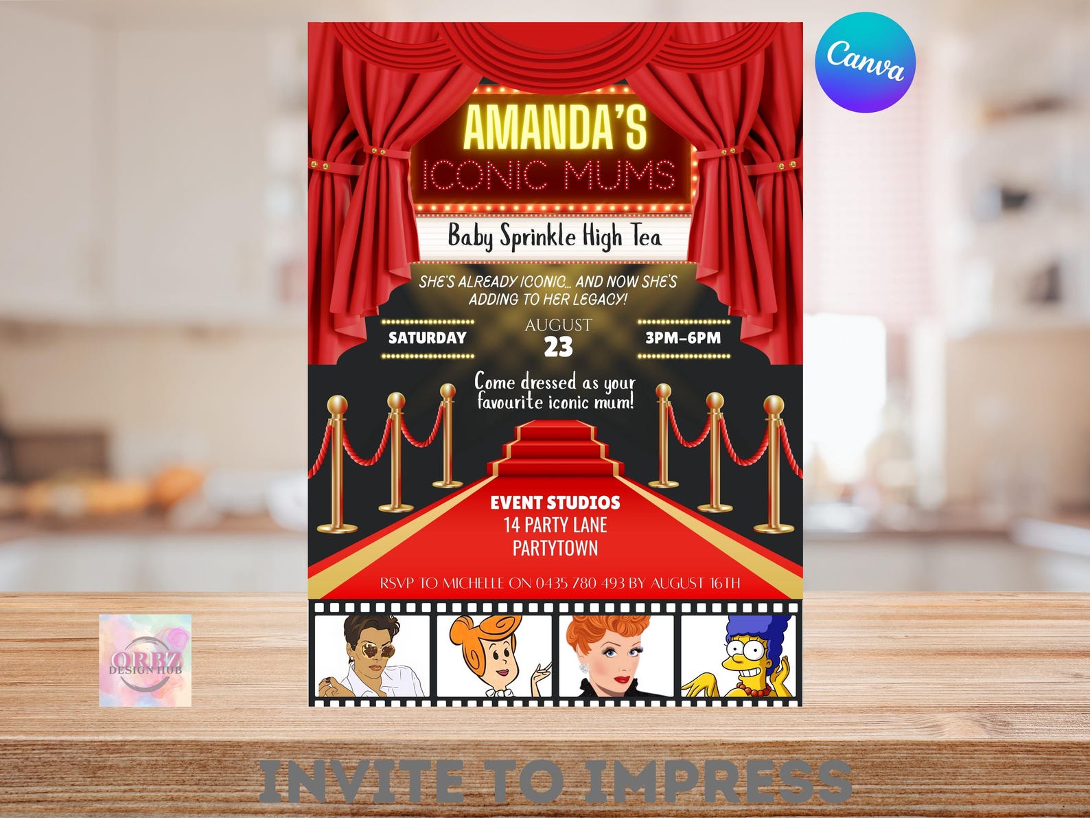 Iconic Moms Baby Shower Invitation: Hollywood Theme (digital Invite ...
