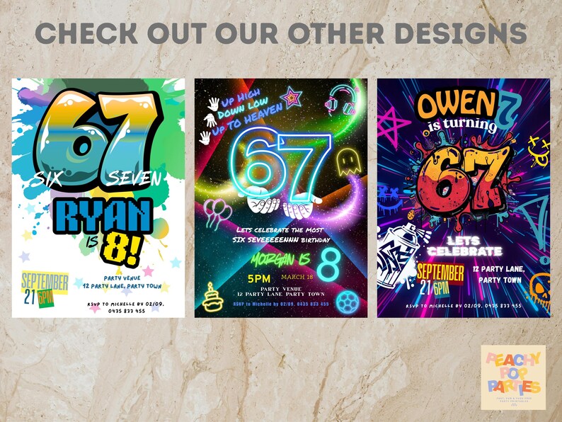 67 Birthday Invitation Six Seven Invite For Girls Viral Meme Party 8th Bday Graffiti Evite image 10