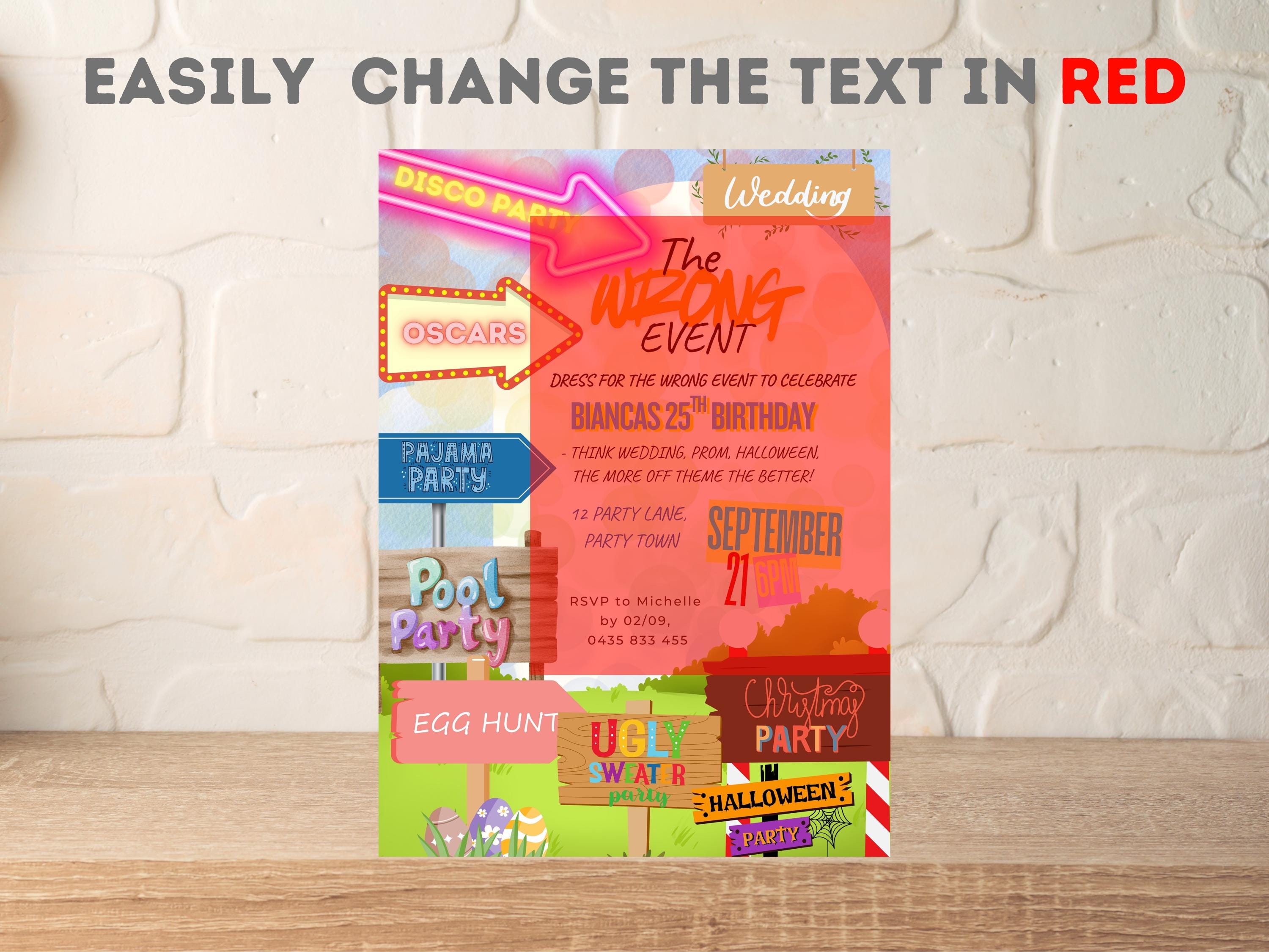 Wrong Event Party Invitation Template Funny Costume Party Invite ...