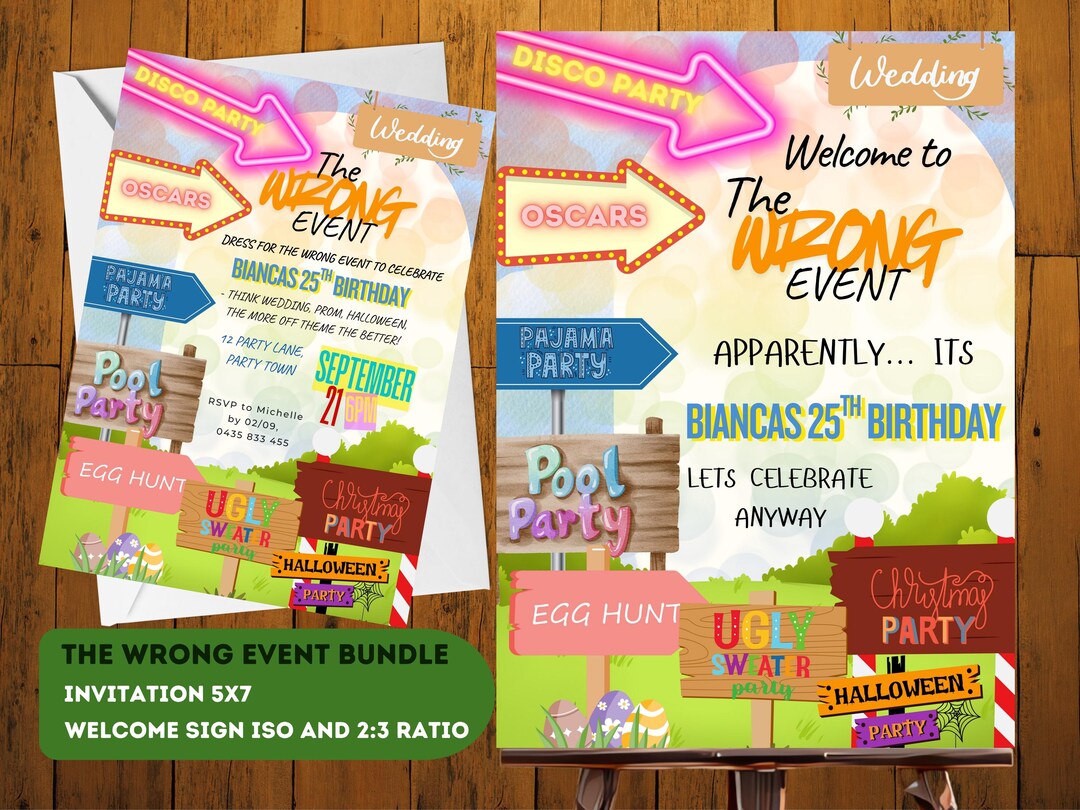 Wrong Event Party Invitation Bundle Template, Funny Costume Party ...