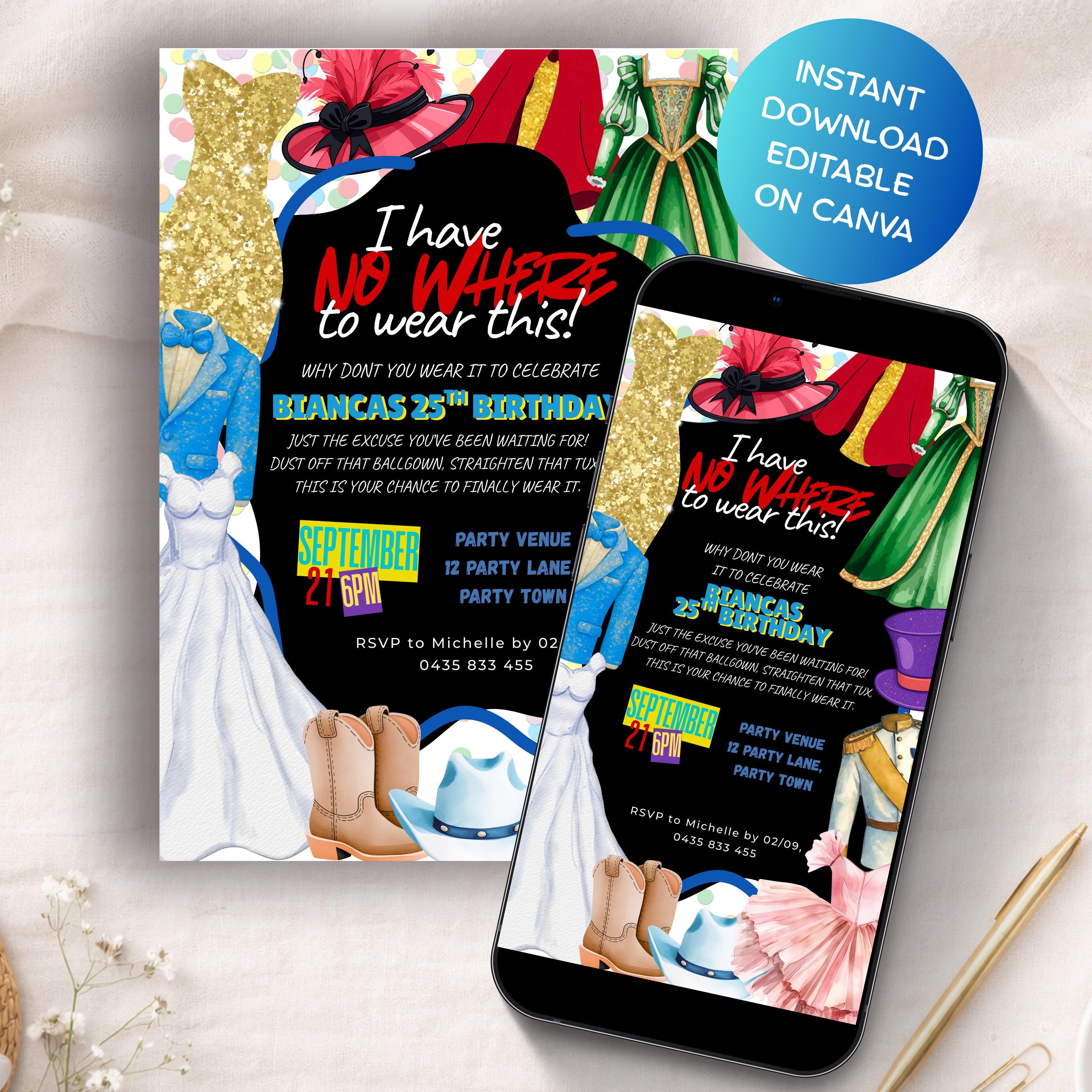 party invitation dress code wording samples funny No Where to Wear This Invitation Template Funny Costume Party Invite  Editable Instant Download Overdressed Dress-up Theme