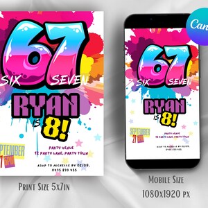 67 Birthday Invitation Six Seven Invite For Girls Viral Meme Party 8th Bday Graffiti Evite image 3