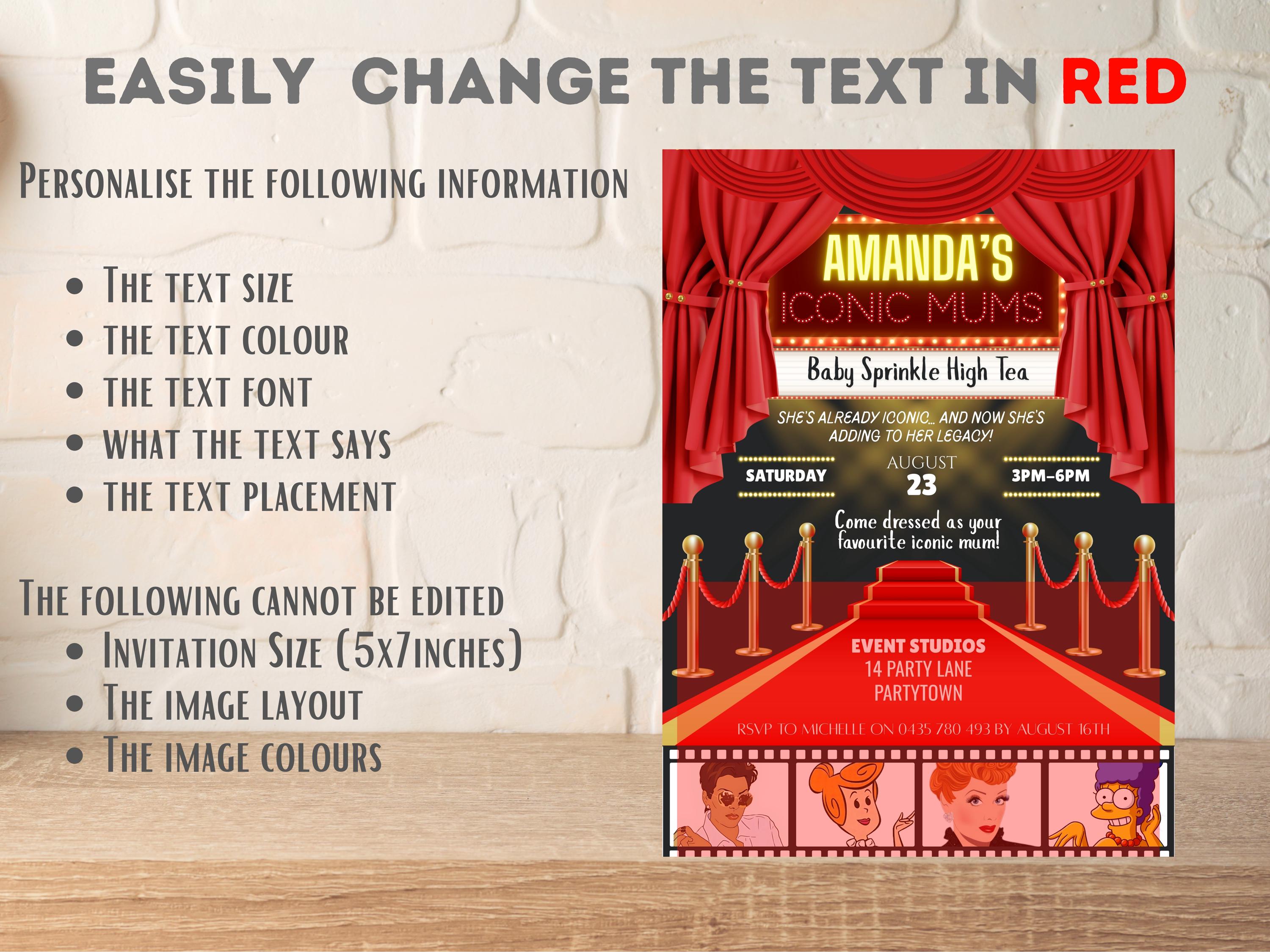 Iconic Moms Baby Shower Invitation: Hollywood Theme (digital Invite ...