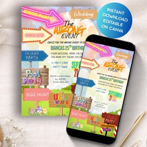 Falsche Ereignis-Party-Einladung Vorlage Lustige Kostüm-Party einladen Bearbeitbar Sofort-Download Urkomisch Dress-Up Party Theme 5 x 7 in