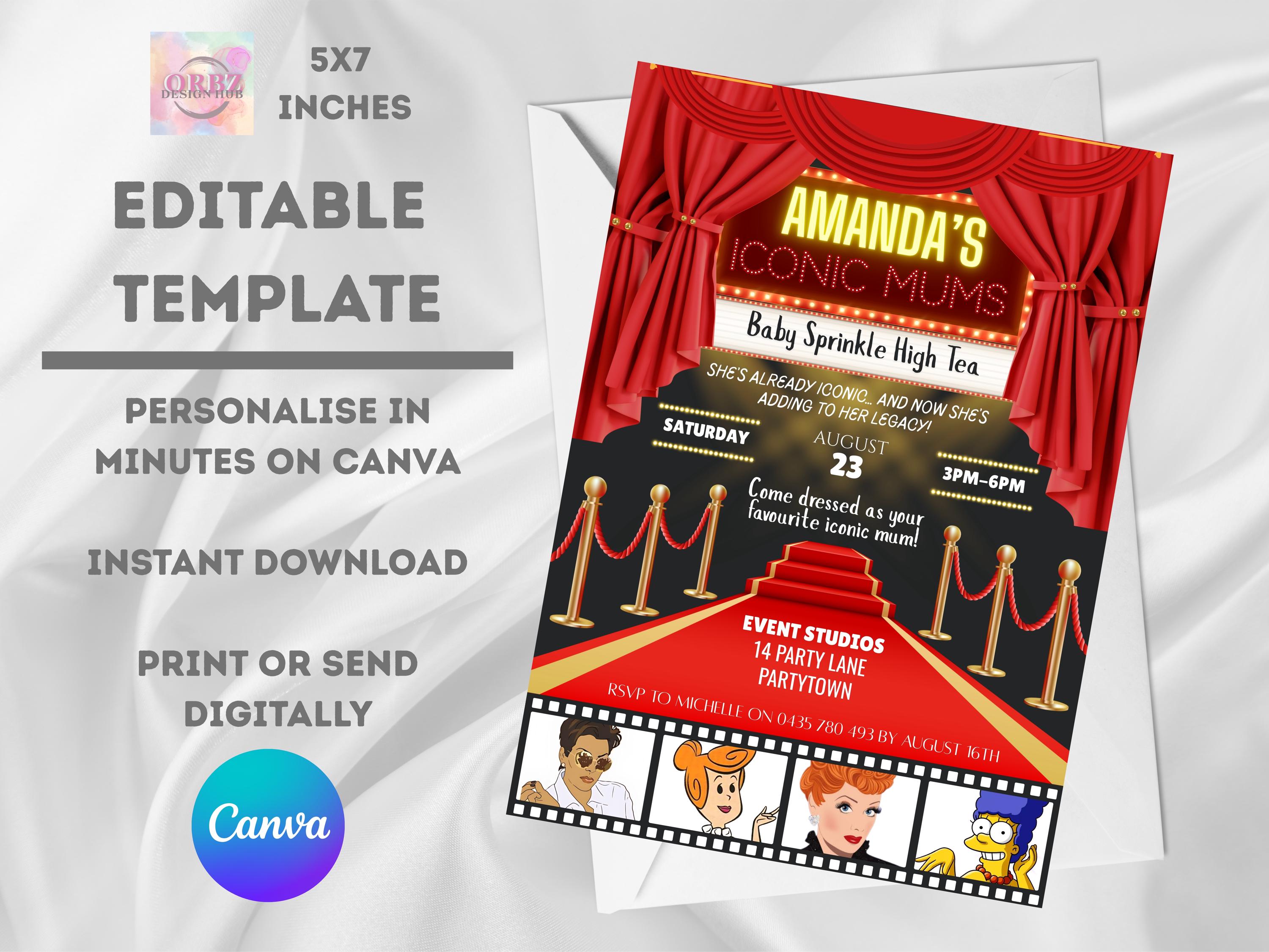 Iconic Moms Baby Shower Invitation: Hollywood Theme (digital Invite ...