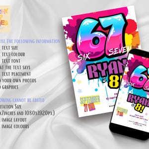 67 Birthday Invitation Six Seven Invite For Girls Viral Meme Party 8th Bday Graffiti Evite image 7