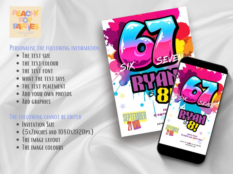 67 Birthday Invitation Six Seven Invite For Girls Viral Meme Party 8th Bday Graffiti Evite image 7