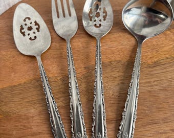Oneida CHERIE Stainless Steel Set of 4 Serving Utensils Vintage Floral Hostess