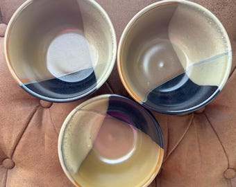 VTG Sango Gold Dust Black Ice Cream Bowls Set of 3 Discontinued Stoneware