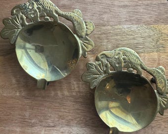 Vintage Brass Animal Trinket Dish Set, Ashtrays, Mid-Century Decor