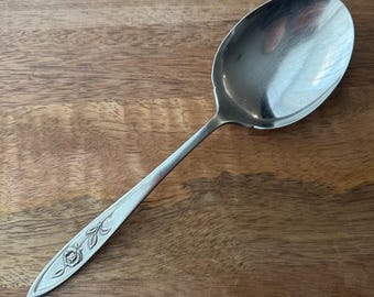 Oneida MY ROSE Stainless Serving Casserole Spoon Floral Pattern Vintage 1960s