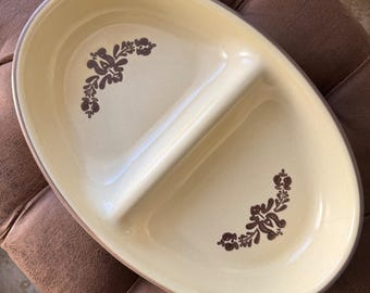 Vintage Pfaltzgraff Village Oval Divided Vegetable Serving Dish Floral USA