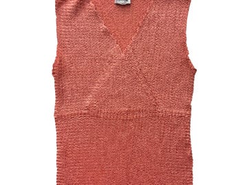 Nicola Vintage Y2K Top Small Medium Sleeveless V-Neck Bubble Shirt Pink Coral