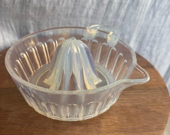 Vintage FRY Opalescent Glass Citrus Reemer Juicer Iridescent Ribbed Design