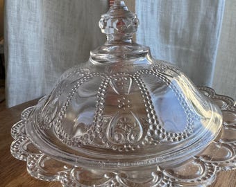 Antique Covered Butter Dish EAPG Bryce Bros Beaded Oval and Scroll