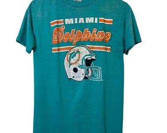 Vintage Miami Dolphins T Shirt 80s 90s Garan Made in USA Teal *Read!