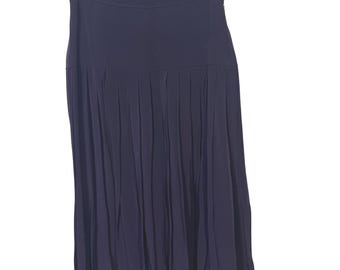 Vintage Escada Pleated Midi Skirt – 80s Acetate Navy Designer Wear