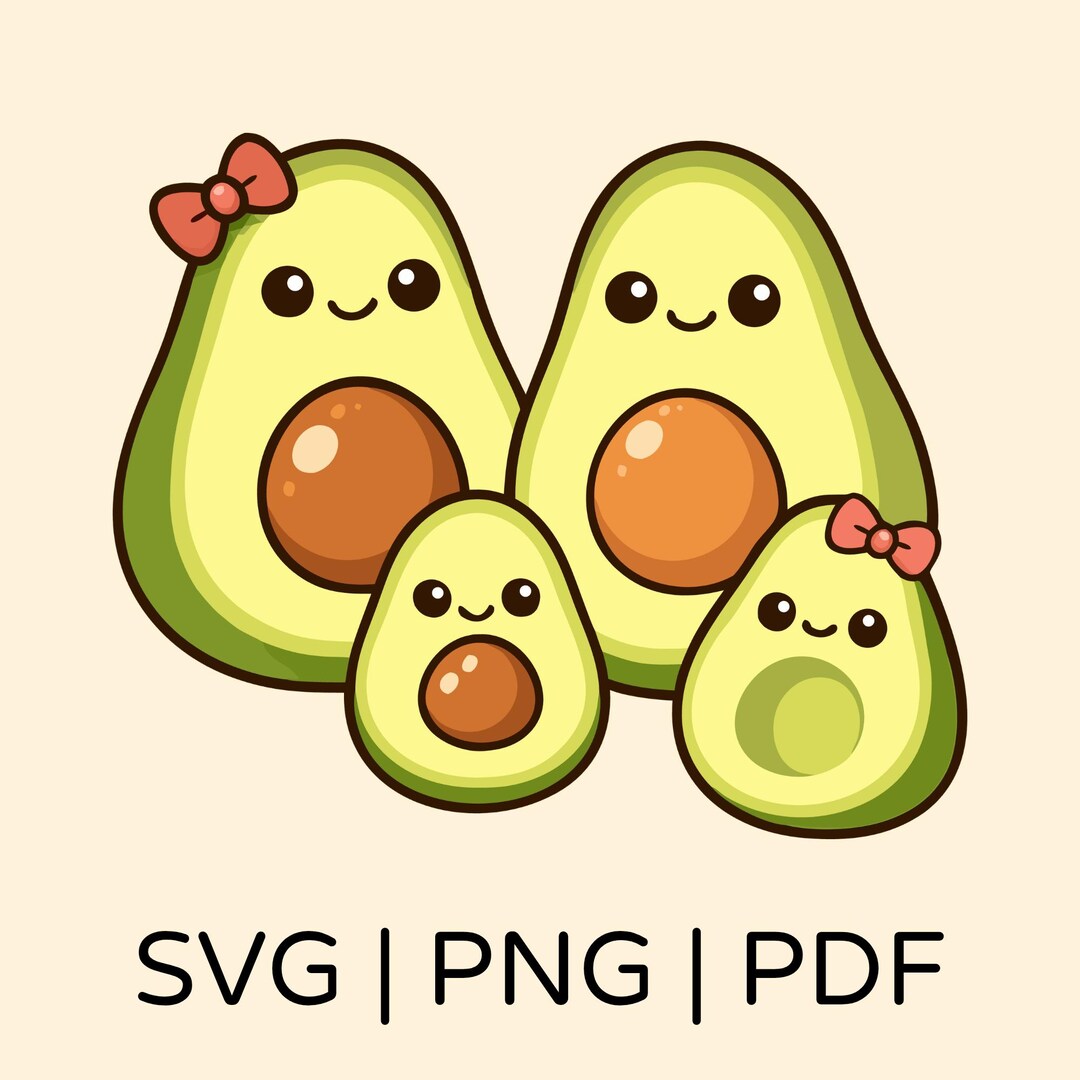 Kawaii Avocado Family SVG Bundle – Cute Clipart for Cricut & Silhouette ...