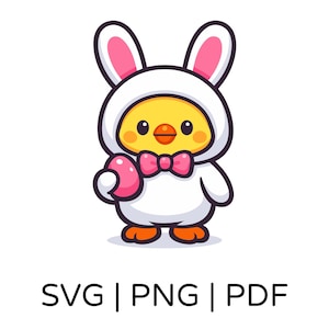 Poussin de Pâques kawaii en costume de lapin SVG | Cricut, Silhouette (téléchargement numérique)