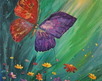 BUTTERFLY DREAM - Original acrylic on canvas 16×12". Dreamy painting, ready to hang.