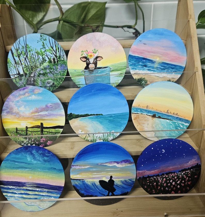 Hand-painted Seascape and Landscape Coasters With Display Stand ...