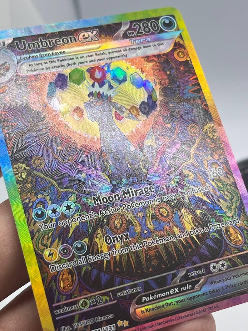 The perfection of Prismatic Evolution Umbreon ex, flawless holography and incredibly faithful textures that make it a work of art
