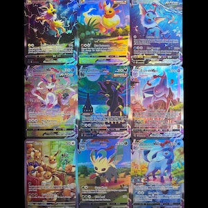 Evolving Skies Eeveesolutions VMAX 9 Karten Set • HOLO TEXTURED Individuell angefertigte Proxy/Orica • Nachtara, Espeon, Sylveon, Laubblatt Alternative Kunst