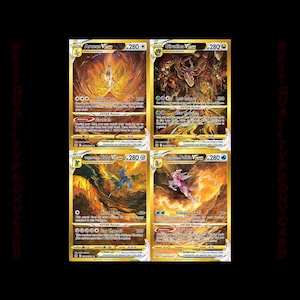 May include: Four Pokémon trading cards featuring gold and colorful artwork. The cards display various characters and text, including "Arceus V", "Giratina V", "Dialga V", and "Palkia V". The text "BESTQUALITYPROXYCARD" is visible.