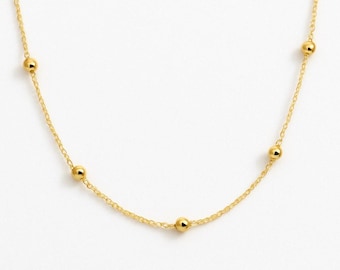 Collana con perline in oro 18 carati • Catena in oro minimalista • Delicata collana satellite • Gioielli in oro per tutti i giorni • Elegante collana da indossare a strati