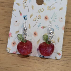 Quirky apple dangly earrings in a range of colours