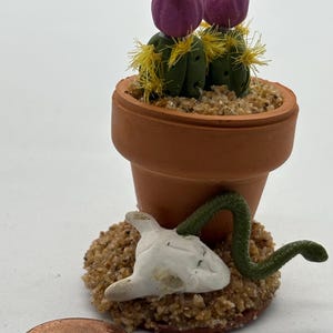 Dollhouse Miniature 1/12   Large fake cactus plant in pot with Skull and snake