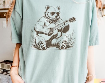 Vintage Bear Graphic T-shirt: Bear Playing Guitar