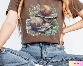 Vintage Botanical Snails T-Shirt | Watercolor Garden Snails Illustration