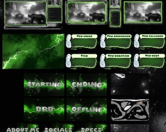 Geanimeerde 3D Green Lightning Twitch, OBS, Streamlabs Streaming Overlay-pakket | Scènes voor livestreams op YouTube