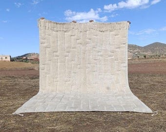 Handcrafted Rugs – Beni Mrirt Moroccan Rug, Optical Illusion Inspired Wool Area Rug, Modern Minimalist Living Room Decor