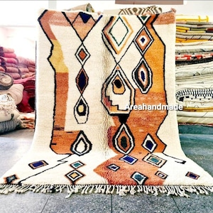 Orange Striped Moroccan rug , Area Rugs for Living room , Custom handmade rug , Wool Berber rug , Orange Beni ourain rug, Moroccan rug 10x14