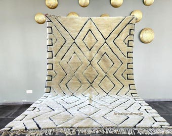 Handmade Beni Ourain Wool Rug: Authentic Moroccan Berber Carpet