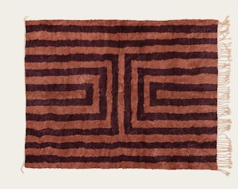 Handwoven Burgundy Berber Rug, Geometric Moroccan Wool Rug  - Boho Home Decor