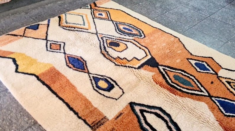Unique Orange Moroccan Rug 8x10 - Rug for Living Room - Handmade ...