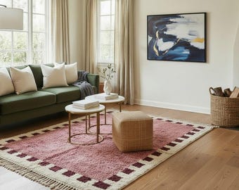 Burgundy Berber Rug 8x10: Boho Moroccan Handwoven Wool Rug