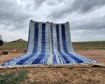 Custom Moroccan Beni Ourain Rug: Hand-Knotted Wool, Blue