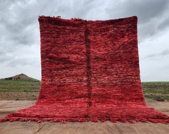 Handmade Dark Red Beni Ourain Rug 10x12: Wool Berber Area Rug