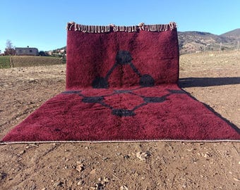 Burgundy Berber Rug 8x10: Geometric Moroccan Handwoven Wool Rug