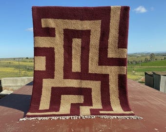 Burgundy Berber Rug 8x10: Handwoven Moroccan Geometric Wool Rug