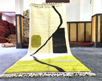 Handmade Green Wool Berber Rug 8x10: Boho Moroccan Decor