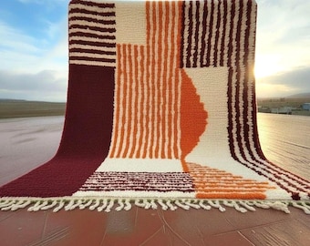Burgundy Berber Rug 8x10: Geometric Handwoven Moroccan Wool Area Rug