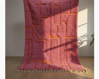 Handmade Beni Ourain Rug, Orange Pink Berber Wool Carpet, Custom Size Area Rug