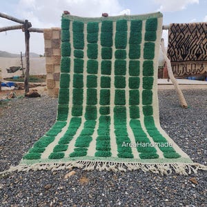 Green Striped Moroccan rug , Rugs for Living room , Custom handmade rug , Wool Berber rug, Green Beni ourain rug, Moroccan rug 10x14, carpet